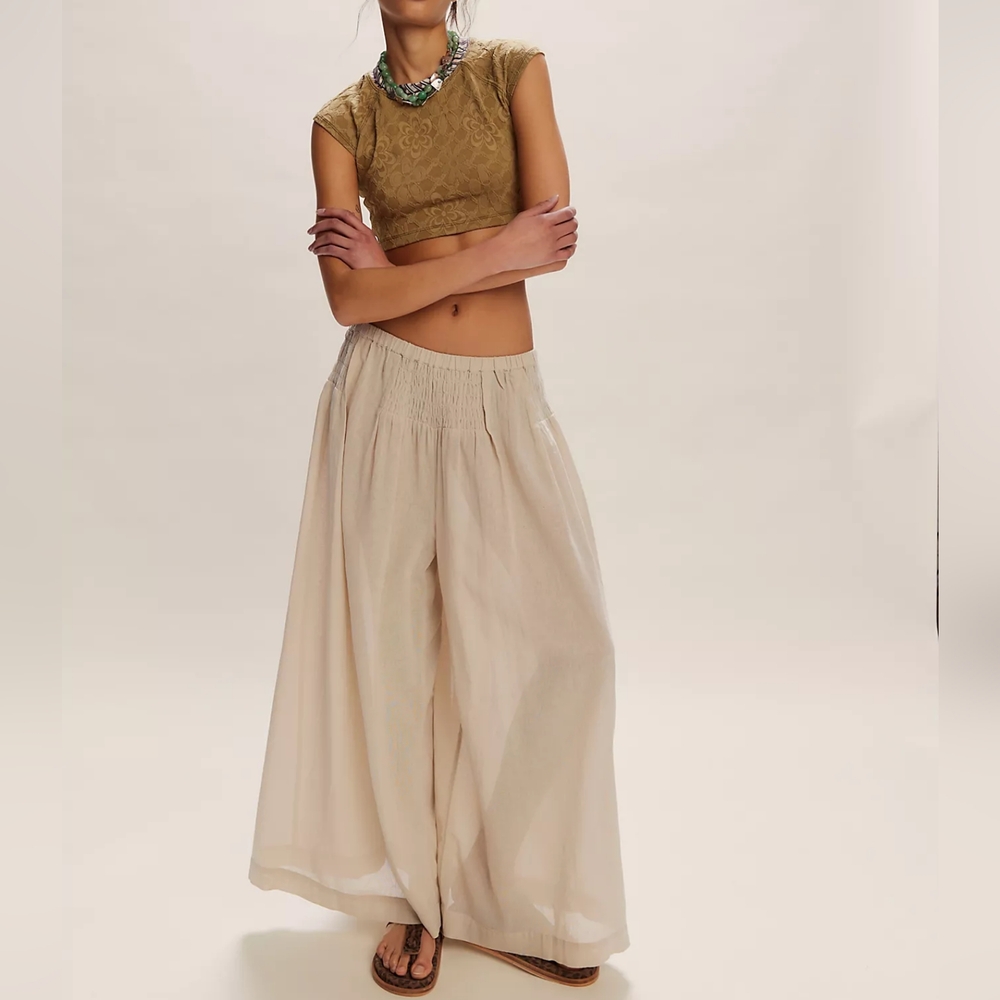 Free People Oatmeal Wide Leg Palazzo Pants